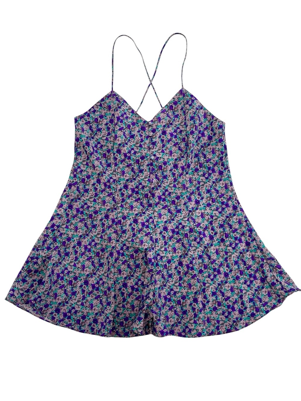 VTG Jo Intimates Womens 1-Piece Romper Shorts Nightgown Size M Floral Button NWT